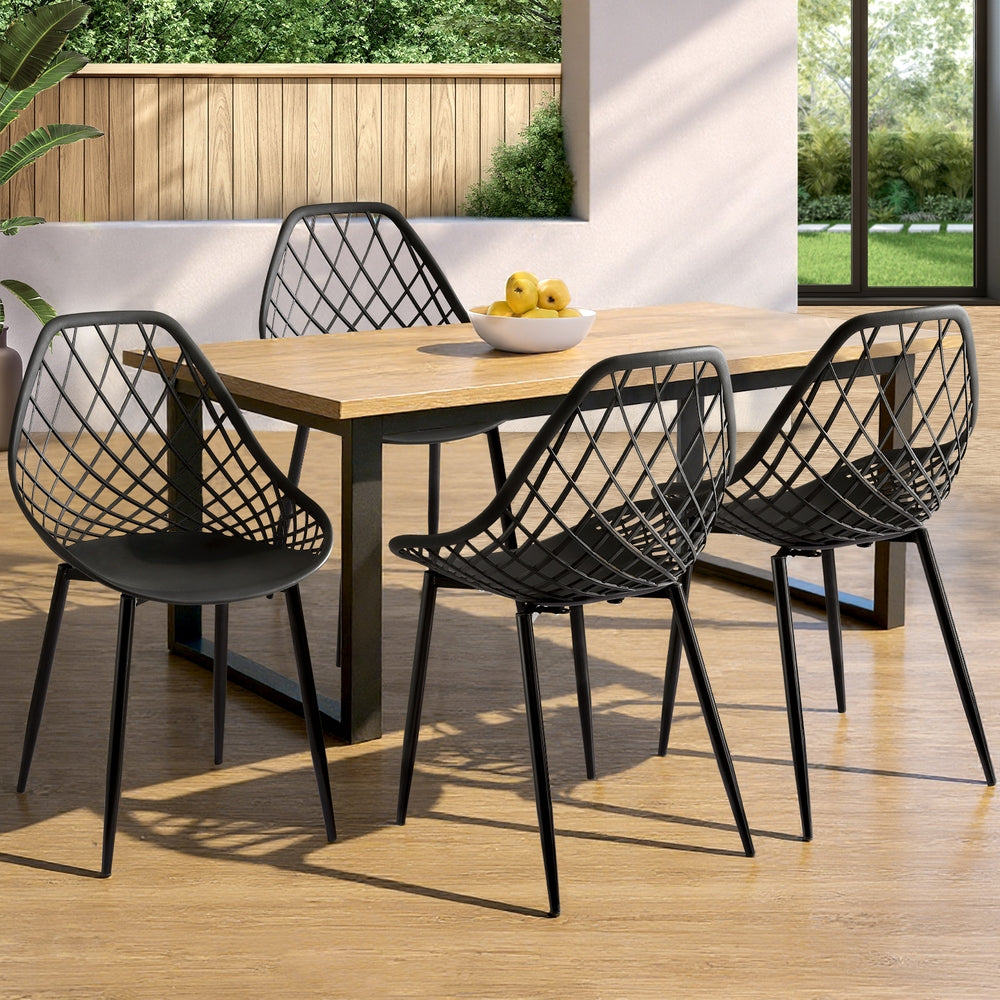 Gardeon 4PC Outdoor Dining Chairs PP Lounge Chair Patio Garden Furniture Black ODF-CHAIR-PP002-BK-4X