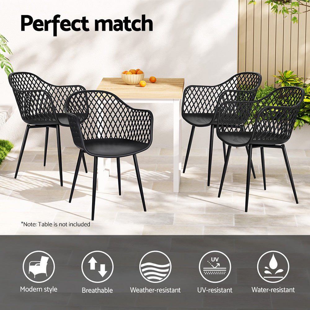 Gardeon 4PC Outdoor Dining Chairs PP Lounge Chair Patio Furniture Garden Black ODF-CHAIR-PP130-BK-4X
