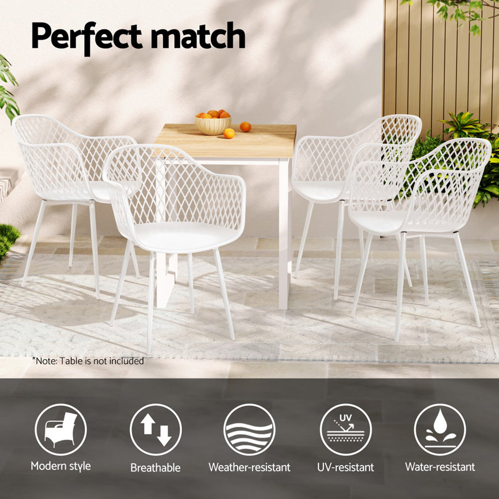 Gardeon 4PC Outdoor Dining Chairs PP Lounge Chair Patio Furniture Garden White ODF-CHAIR-PP130-WH-4X
