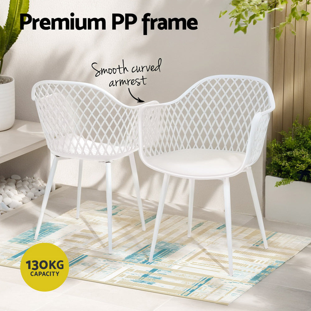 Gardeon 4PC Outdoor Dining Chairs PP Lounge Chair Patio Furniture Garden White ODF-CHAIR-PP130-WH-4X