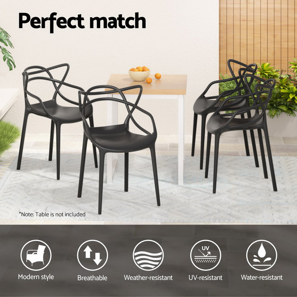 Gardeon 4PC Outdoor Dining Chairs PP Portable Stackable Chair Patio Furniture ODF-CHAIR-PP601-BK-4X
