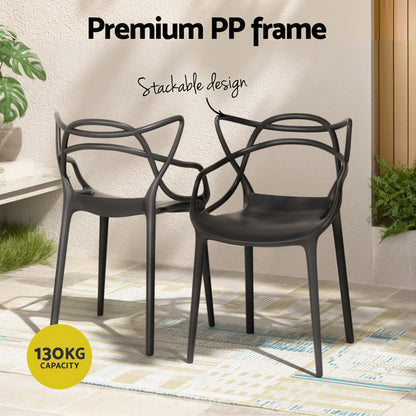 Gardeon 4PC Outdoor Dining Chairs PP Portable Stackable Chair Patio Furniture ODF-CHAIR-PP601-BK-4X
