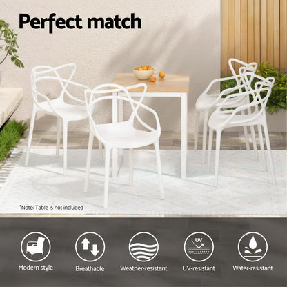Gardeon 4PC Outdoor Dining Chairs PP Portable Stackable Chair Patio Furniture White ODF-CHAIR-PP601-WH-4X