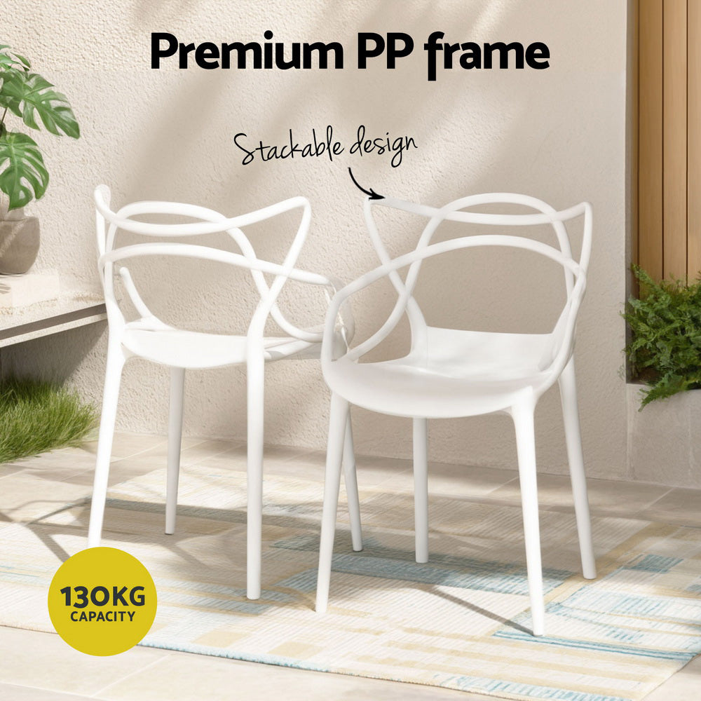 Gardeon 4PC Outdoor Dining Chairs PP Portable Stackable Chair Patio Furniture White ODF-CHAIR-PP601-WH-4X