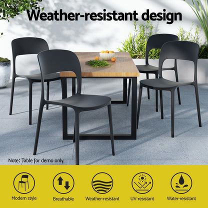 Gardeon 4PC Outdoor Dining Chairs Stackable PP Patio Chair Garden Furniture Black ODF-CHAIR-PPTX14-BK-4X