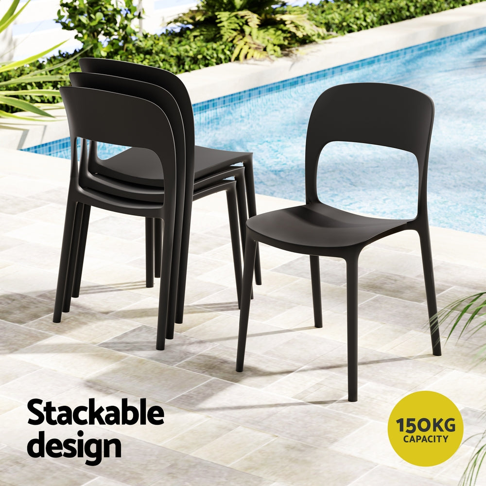 Gardeon 4PC Outdoor Dining Chairs Stackable PP Patio Chair Garden Furniture Black ODF-CHAIR-PPTX14-BK-4X