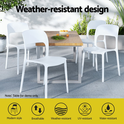 Gardeon 4PC Outdoor Dining Chairs Stackable PP Patio Chair Garden Furniture White