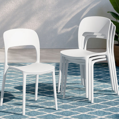 Gardeon 4PC Outdoor Dining Chairs Stackable PP Patio Chair Garden Furniture White ODF-CHAIR-PPTX14-WH-4X
