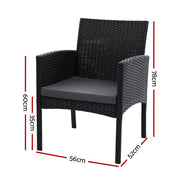 Gardeon 2PC Outdoor Dining Chairs Patio Furniture Rattan Lounge Chair XL Ezra ODF-CHAIR-TEA-XL-BK-2X
