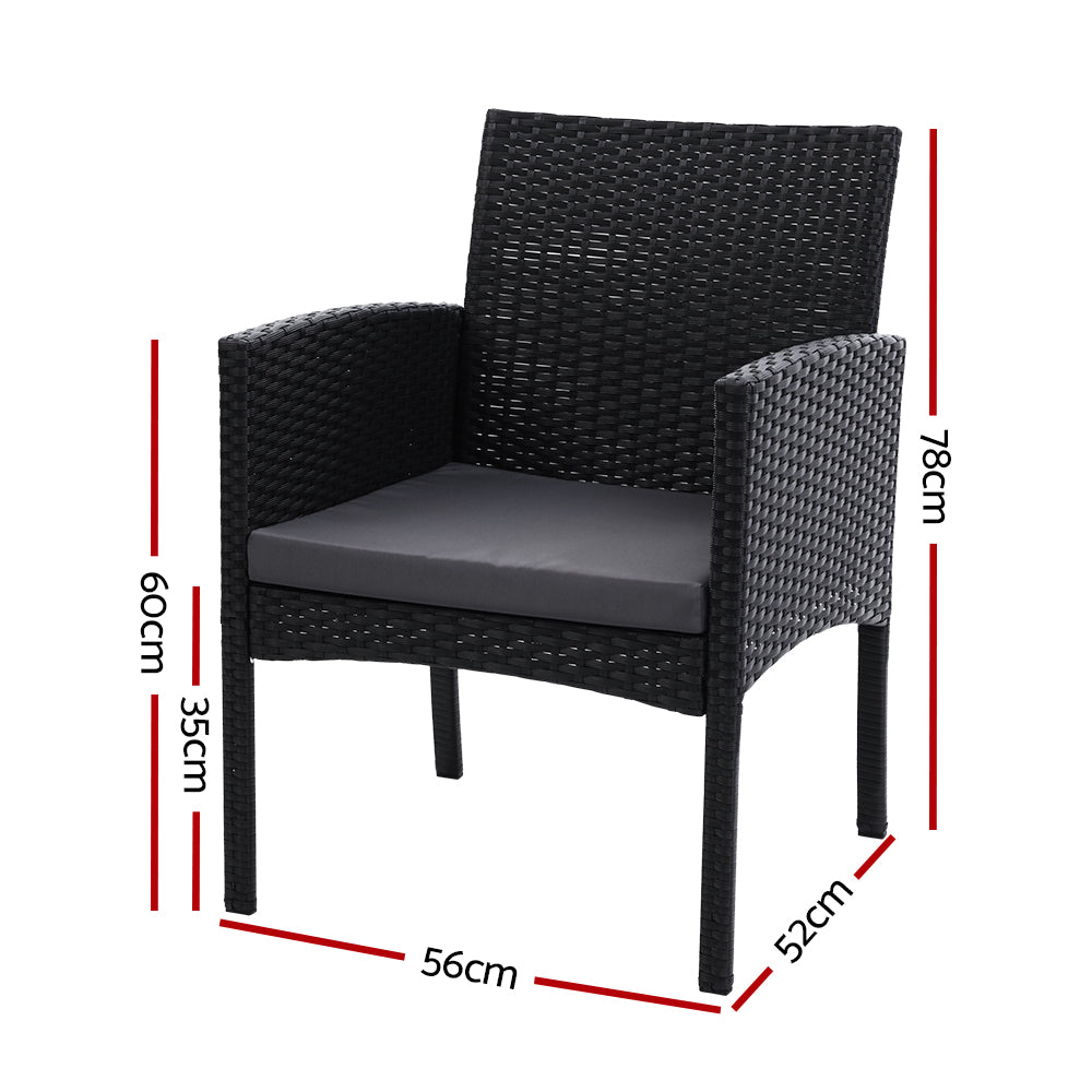 Gardeon 2PC Outdoor Dining Chairs Patio Furniture Rattan Lounge Chair XL Ezra ODF-CHAIR-TEA-XL-BK-2X