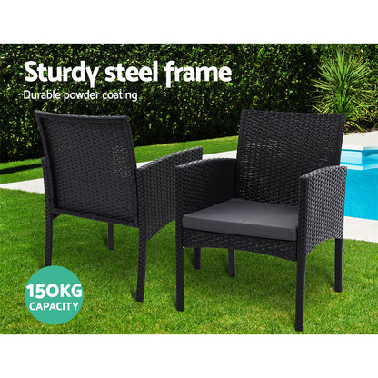 Gardeon 2PC Outdoor Dining Chairs Patio Furniture Rattan Lounge Chair XL Ezra ODF-CHAIR-TEA-XL-BK-2X