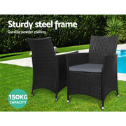 Gardeon 3PC Bistro Set Outdoor Furniture Rattan Table Chairs Cushion Patio Garden Idris ODF-CHAIRSET-630