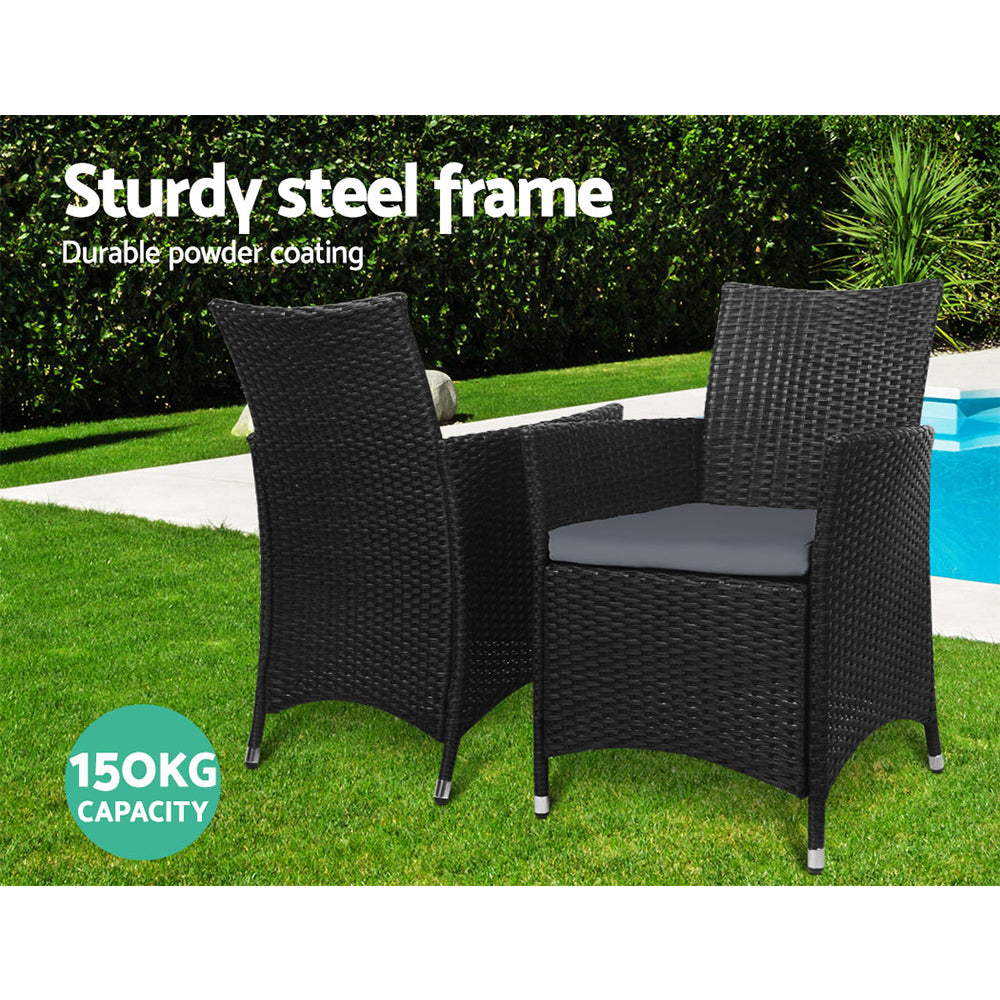 Gardeon 3PC Bistro Set Outdoor Furniture Rattan Table Chairs Cushion Patio Garden Idris ODF-CHAIRSET-630
