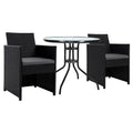 Gardeon 3PC Bistro Set Outdoor Furniture Rattan Table Chairs Cushion Patio Garden Hugo ODF-CHAIRSET-DINING