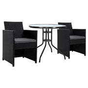 Gardeon 3PC Bistro Set Outdoor Furniture Rattan Table Chairs Cushion Patio Garden Hugo ODF-CHAIRSET-DINING