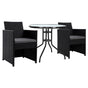 Gardeon 3PC Bistro Set Outdoor Furniture Rattan Table Chairs Cushion Patio Garden Hugo ODF-CHAIRSET-DINING