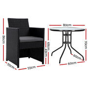 Gardeon 3PC Bistro Set Outdoor Furniture Rattan Table Chairs Cushion Patio Garden Hugo ODF-CHAIRSET-DINING