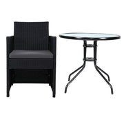 Gardeon 3PC Bistro Set Outdoor Furniture Rattan Table Chairs Cushion Patio Garden Hugo ODF-CHAIRSET-DINING