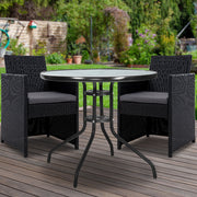 Gardeon 3PC Bistro Set Outdoor Furniture Rattan Table Chairs Cushion Patio Garden Hugo ODF-CHAIRSET-DINING
