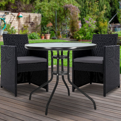 Gardeon 3PC Bistro Set Outdoor Furniture Rattan Table Chairs Cushion Patio Garden Hugo ODF-CHAIRSET-DINING