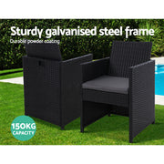 Gardeon 3PC Bistro Set Outdoor Furniture Rattan Table Chairs Cushion Patio Garden Hugo ODF-CHAIRSET-DINING