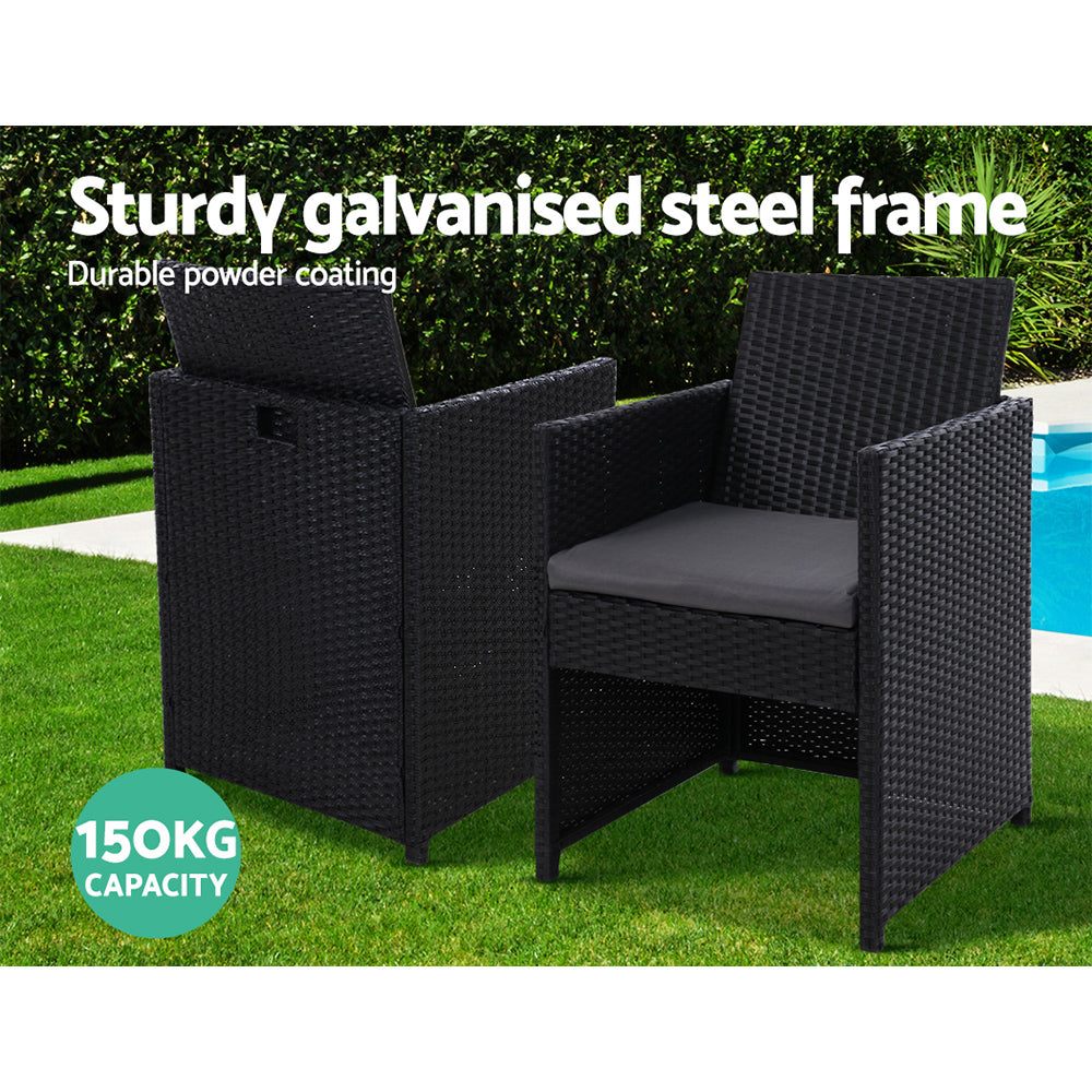 Gardeon 3PC Bistro Set Outdoor Furniture Rattan Table Chairs Cushion Patio Garden Hugo ODF-CHAIRSET-DINING