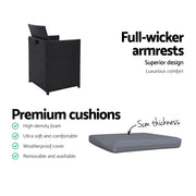 Gardeon 3PC Bistro Set Outdoor Furniture Rattan Table Chairs Cushion Patio Garden Hugo ODF-CHAIRSET-DINING