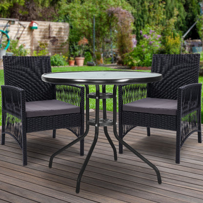 Gardeon 3PC Bistro Set Outdoor Furniture Rattan Table Chairs Cushion Patio Garden Lyra ODF-CHAIRSET-HARP