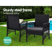 Gardeon 3PC Bistro Set Outdoor Furniture Rattan Table Chairs Cushion Patio Garden Lyra ODF-CHAIRSET-HARP