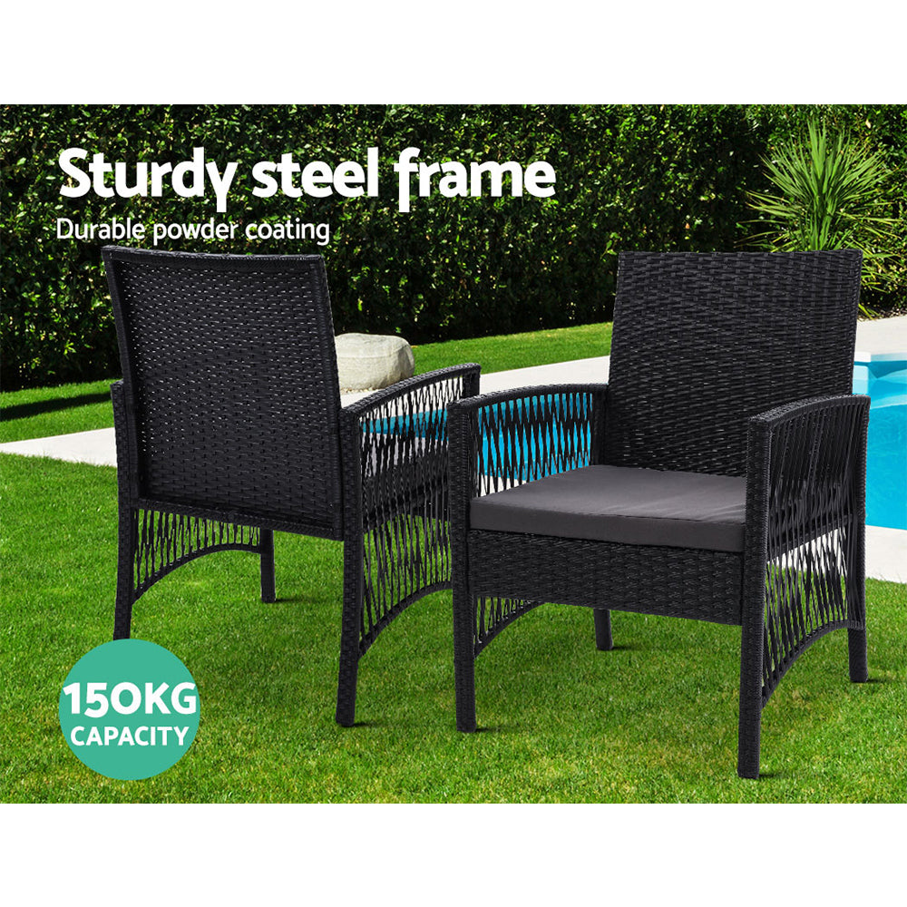 Gardeon 3PC Bistro Set Outdoor Furniture Rattan Table Chairs Cushion Patio Garden Lyra ODF-CHAIRSET-HARP