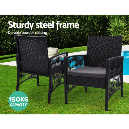 Gardeon 3PC Bistro Set Outdoor Furniture Rattan Table Chairs Cushion Patio Garden Lyra ODF-CHAIRSET-HARP