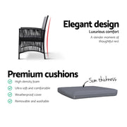 Gardeon 3PC Bistro Set Outdoor Furniture Rattan Table Chairs Cushion Patio Garden Lyra ODF-CHAIRSET-HARP