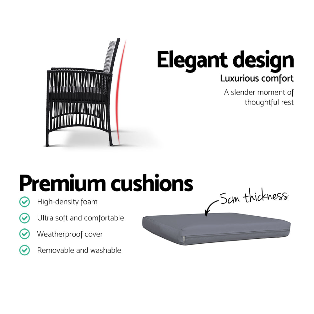 Gardeon 3PC Bistro Set Outdoor Furniture Rattan Table Chairs Cushion Patio Garden Lyra ODF-CHAIRSET-HARP