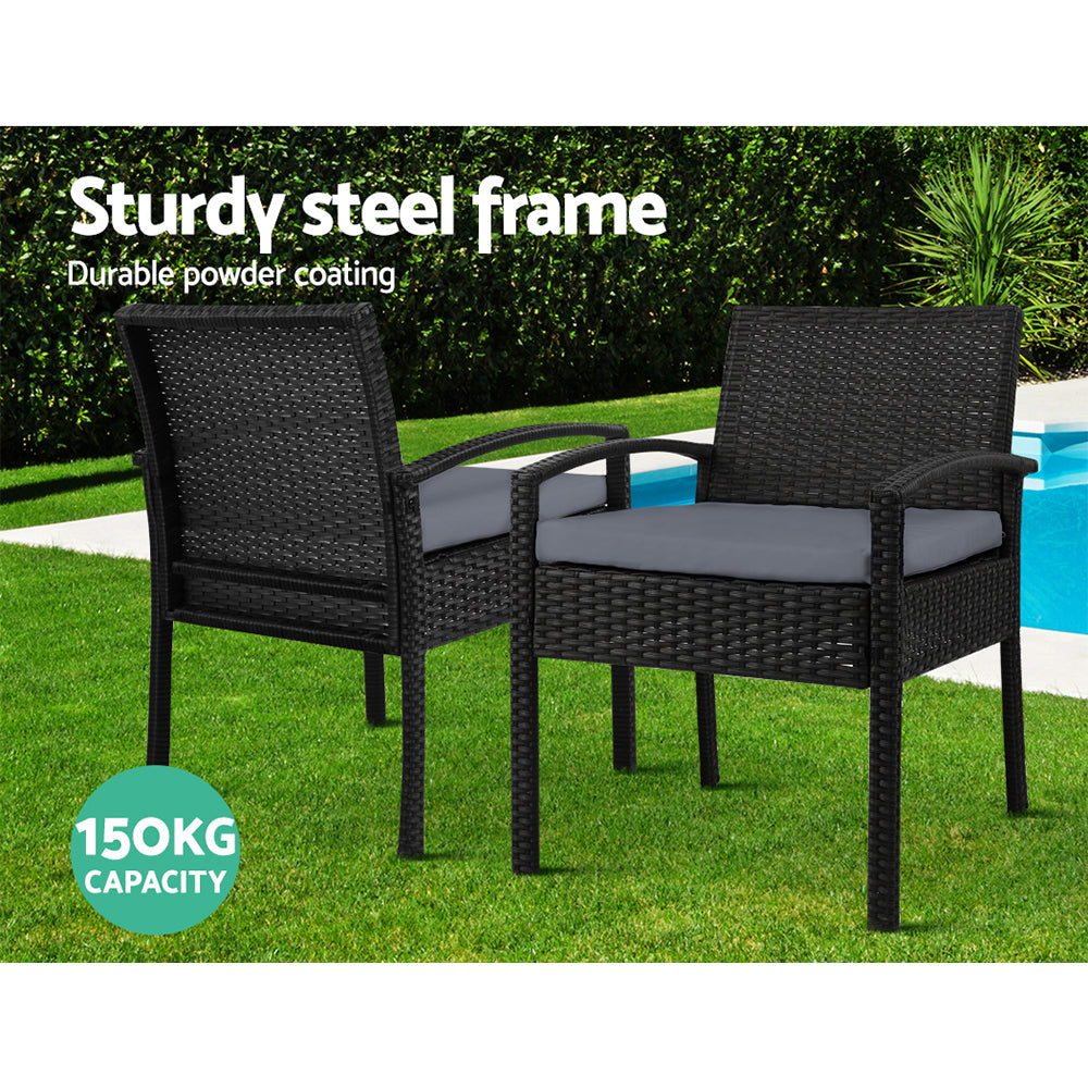 Gardeon 3PC Bistro Set Outdoor Furniture Rattan Table Chairs Cushion Patio Garden Felix ODF-CHAIRSET-TEA