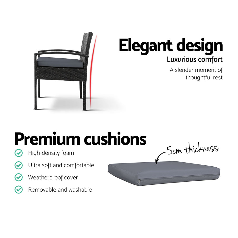 Gardeon 3PC Bistro Set Outdoor Furniture Rattan Table Chairs Cushion Patio Garden Felix ODF-CHAIRSET-TEA
