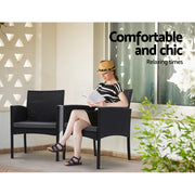 Gardeon 3PC Bistro Set Outdoor Furniture Rattan Table Chairs Cushion Patio Garden Ezra ODF-CHAIRSET-TEA-XL