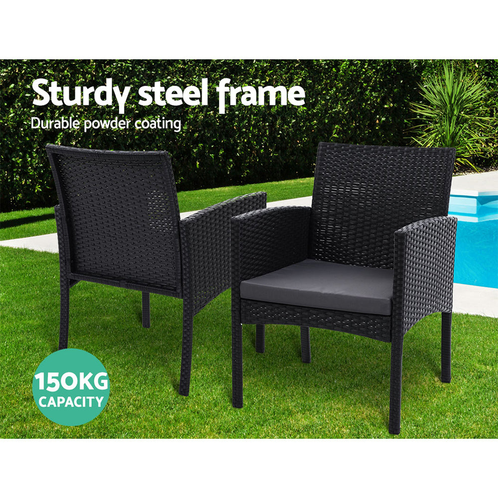 Gardeon 3PC Bistro Set Outdoor Furniture Rattan Table Chairs Cushion Patio Garden Ezra ODF-CHAIRSET-TEA-XL