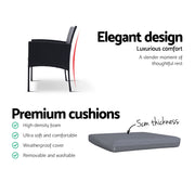 Gardeon 3PC Bistro Set Outdoor Furniture Rattan Table Chairs Cushion Patio Garden Ezra ODF-CHAIRSET-TEA-XL