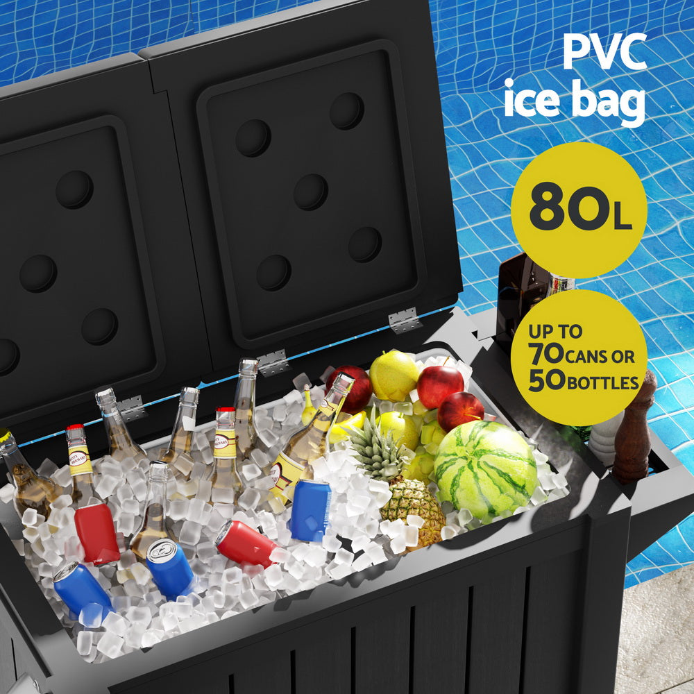 Gardeon Outdoor Storage Cabinet Box 80L Ice Bucket Cooler Rolling Serving Cart Kitchen Trolley ODF-COOLER-PP-BK