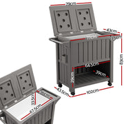 Gardeon Outdoor Storage Cabinet Box 80L Ice Bucket Cooler Rolling Serving Cart Kitchen Trolley Brown