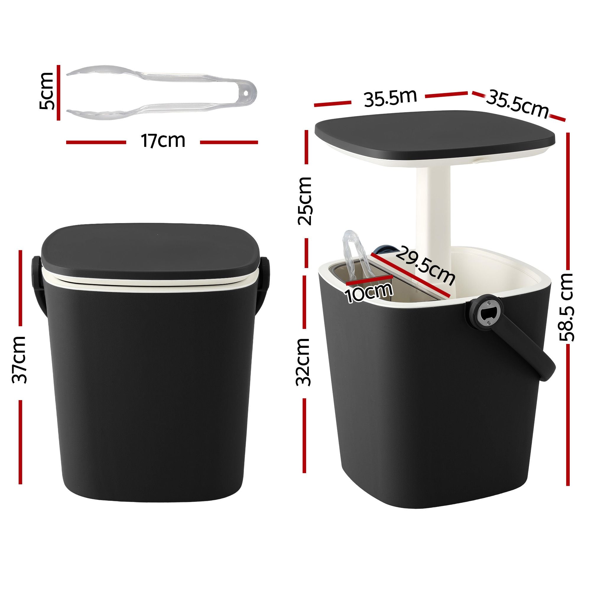 Gardeon 2-in-1 Outdoor Bar Table Portable Wine Cooler 15L Ice Bucket Tong Black