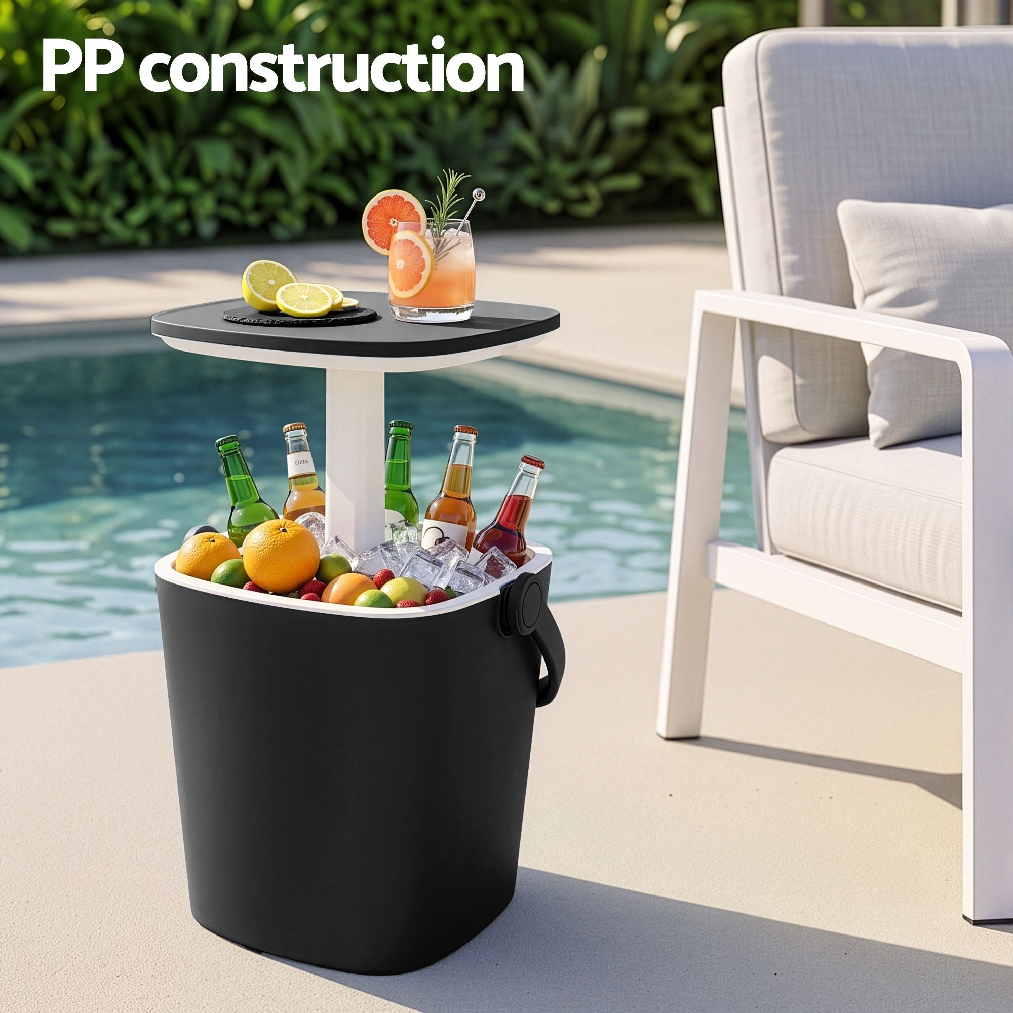 Gardeon 2-in-1 Outdoor Bar Table Portable Wine Cooler 15L Ice Bucket Tong Black