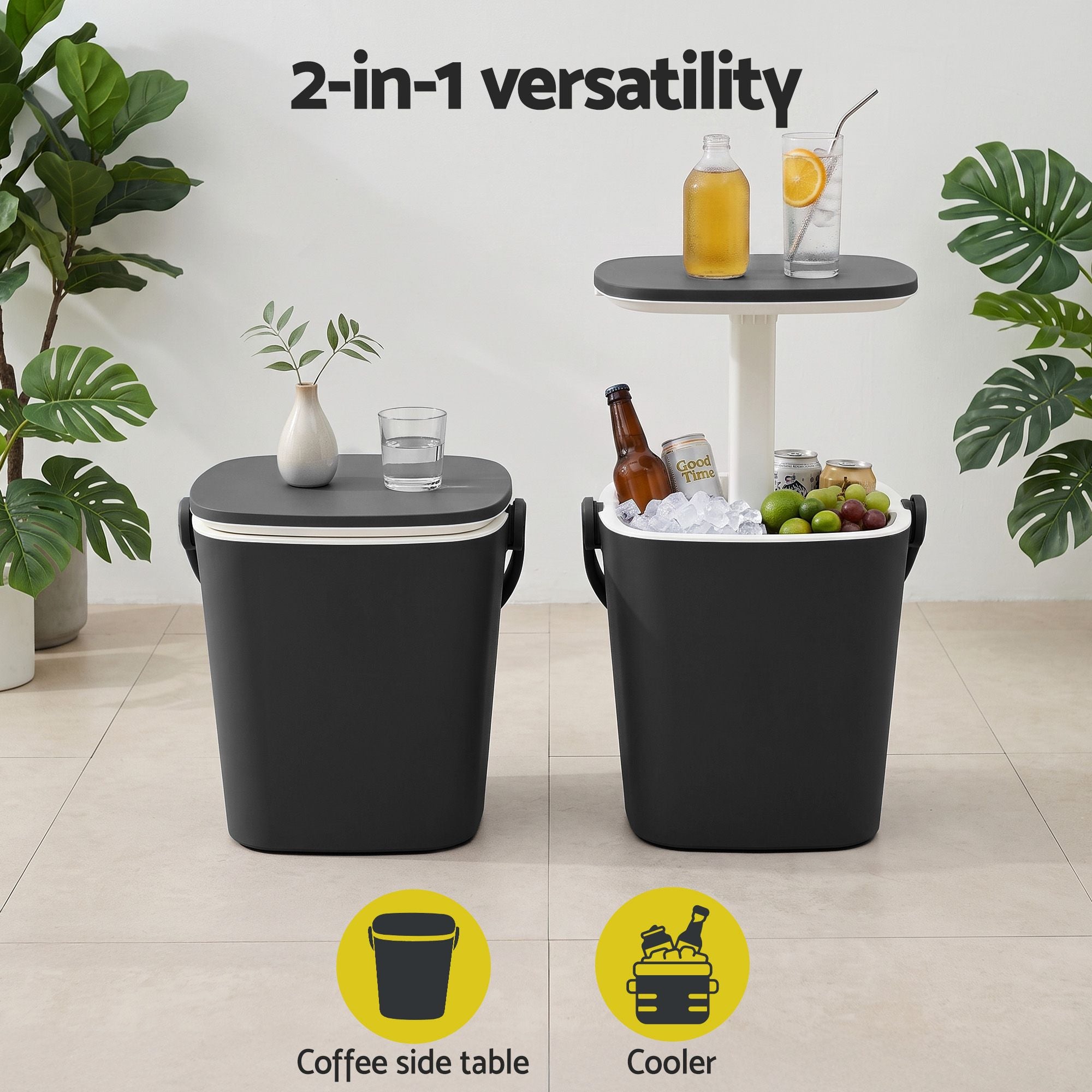 Gardeon 2-in-1 Outdoor Bar Table Portable Wine Cooler 15L Ice Bucket Tong Black