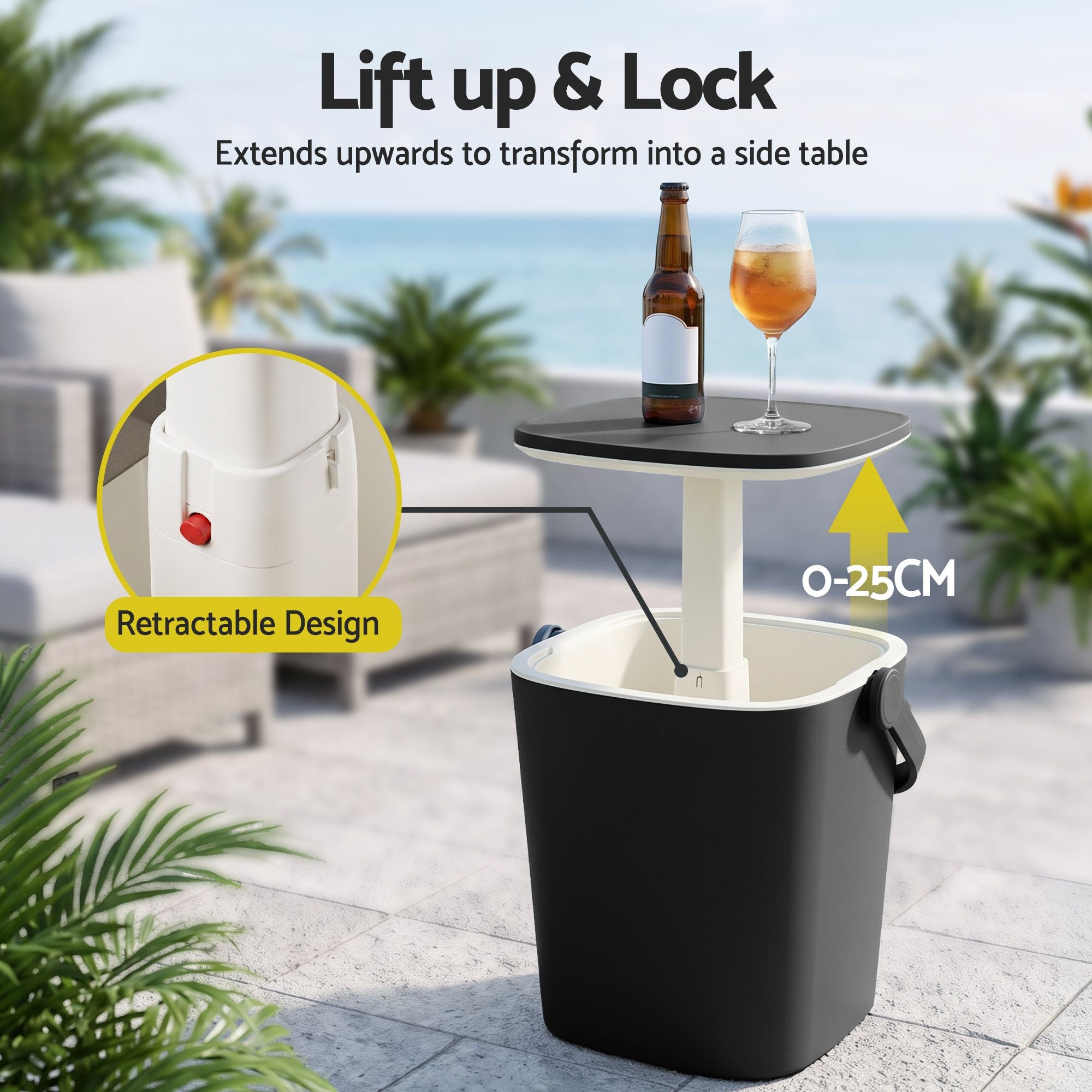 Gardeon 2-in-1 Outdoor Bar Table Portable Wine Cooler 15L Ice Bucket Tong Black