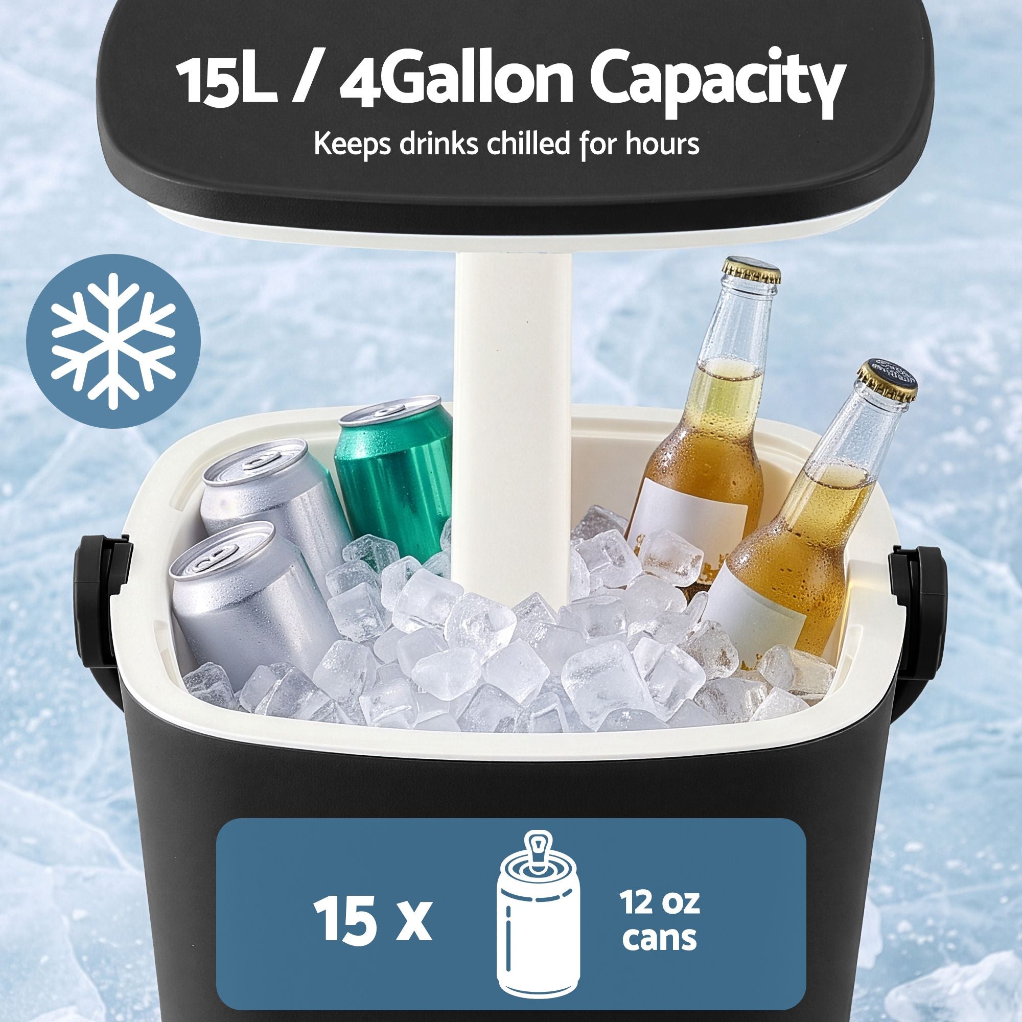 Gardeon 2-in-1 Outdoor Bar Table Portable Wine Cooler 15L Ice Bucket Tong Black