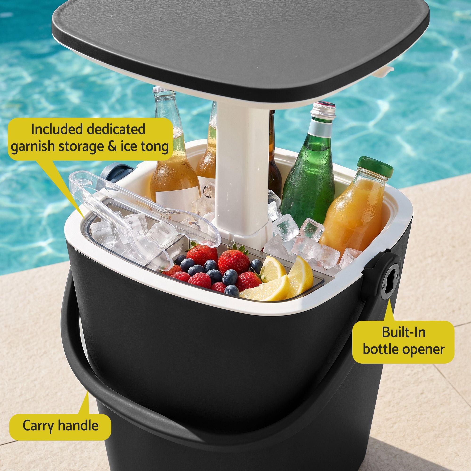 Gardeon 2-in-1 Outdoor Bar Table Portable Wine Cooler 15L Ice Bucket Tong Black
