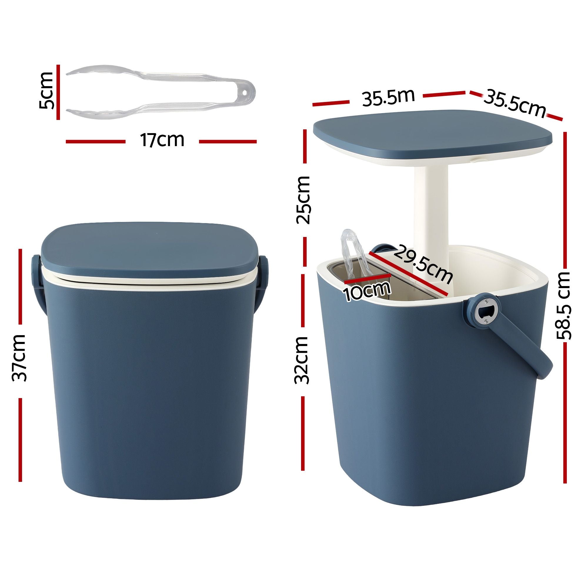Gardeon 2-in-1 Outdoor Bar Table Portable Ice Bucket Cooler 15L Tong Blue
