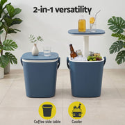 Gardeon 2-in-1 Outdoor Bar Table Portable Ice Bucket Cooler 15L Tong Blue