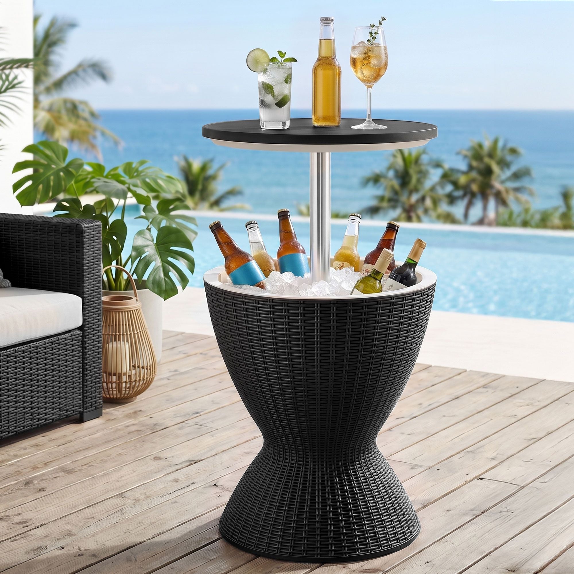 Gardeon Outdoor Bar Table Portable Ice Bucket Cooler 30L Adjustable Top Black