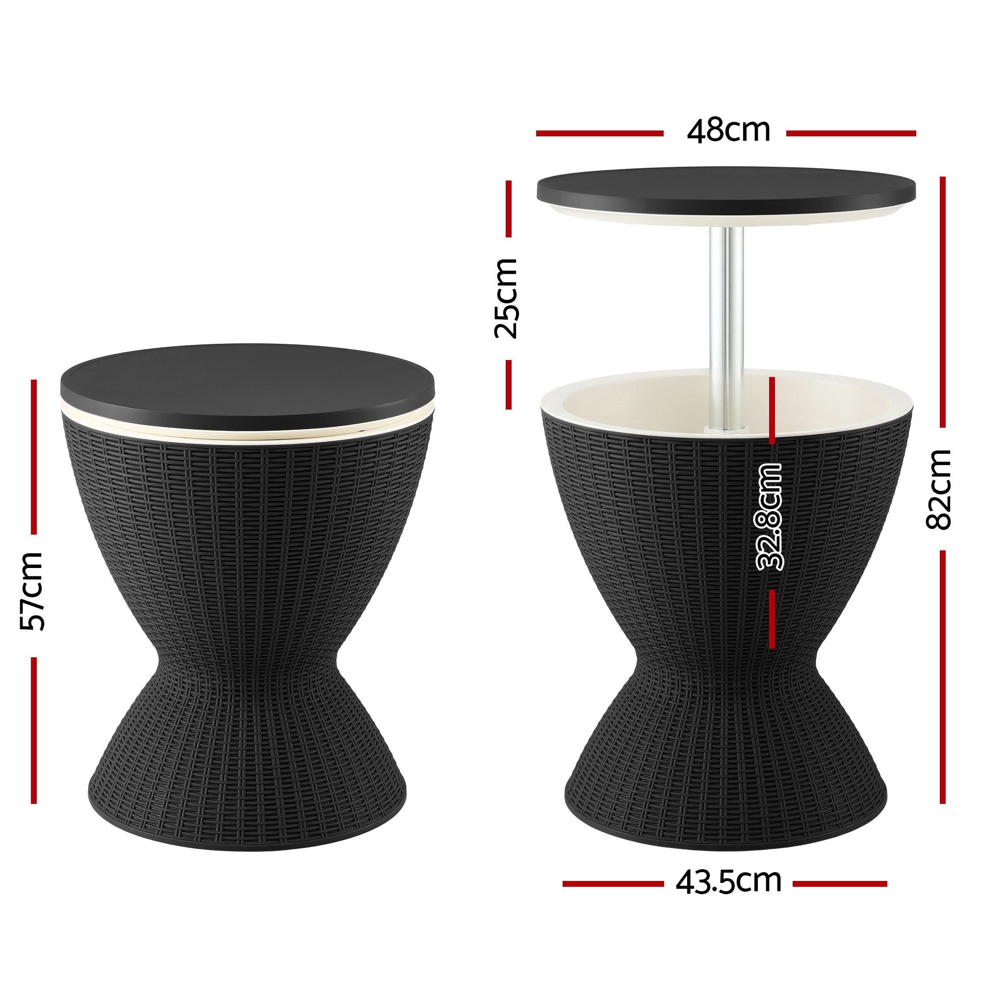 Gardeon Outdoor Bar Table Portable Ice Bucket Cooler 30L Adjustable Top Black